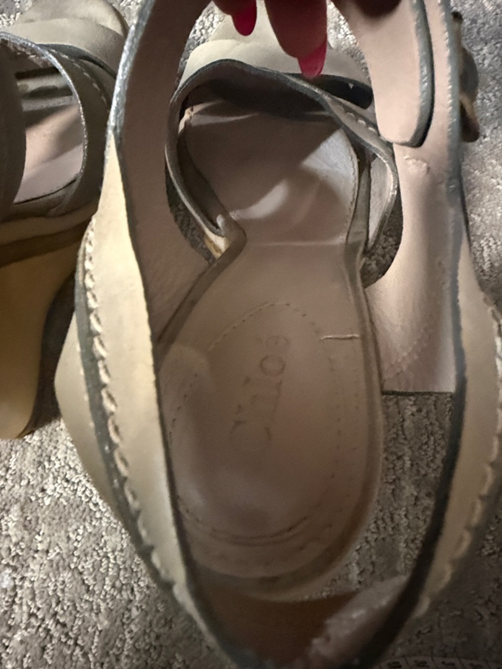 Chloé Neutral Leather Wedge Sandals | 5” Wooden Heel | Beige Strappy Platform - Picture 9 of 9